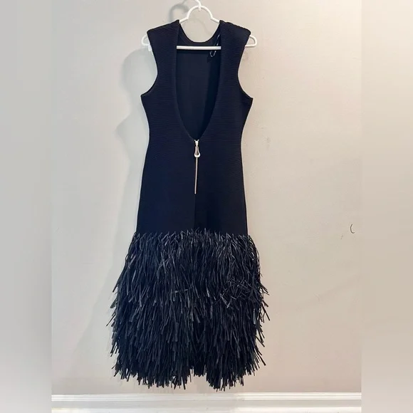 NWT Aje Exclusive Rushes Raffia Ribbed Midi Dress Black Size XS - Picture 4 of 9